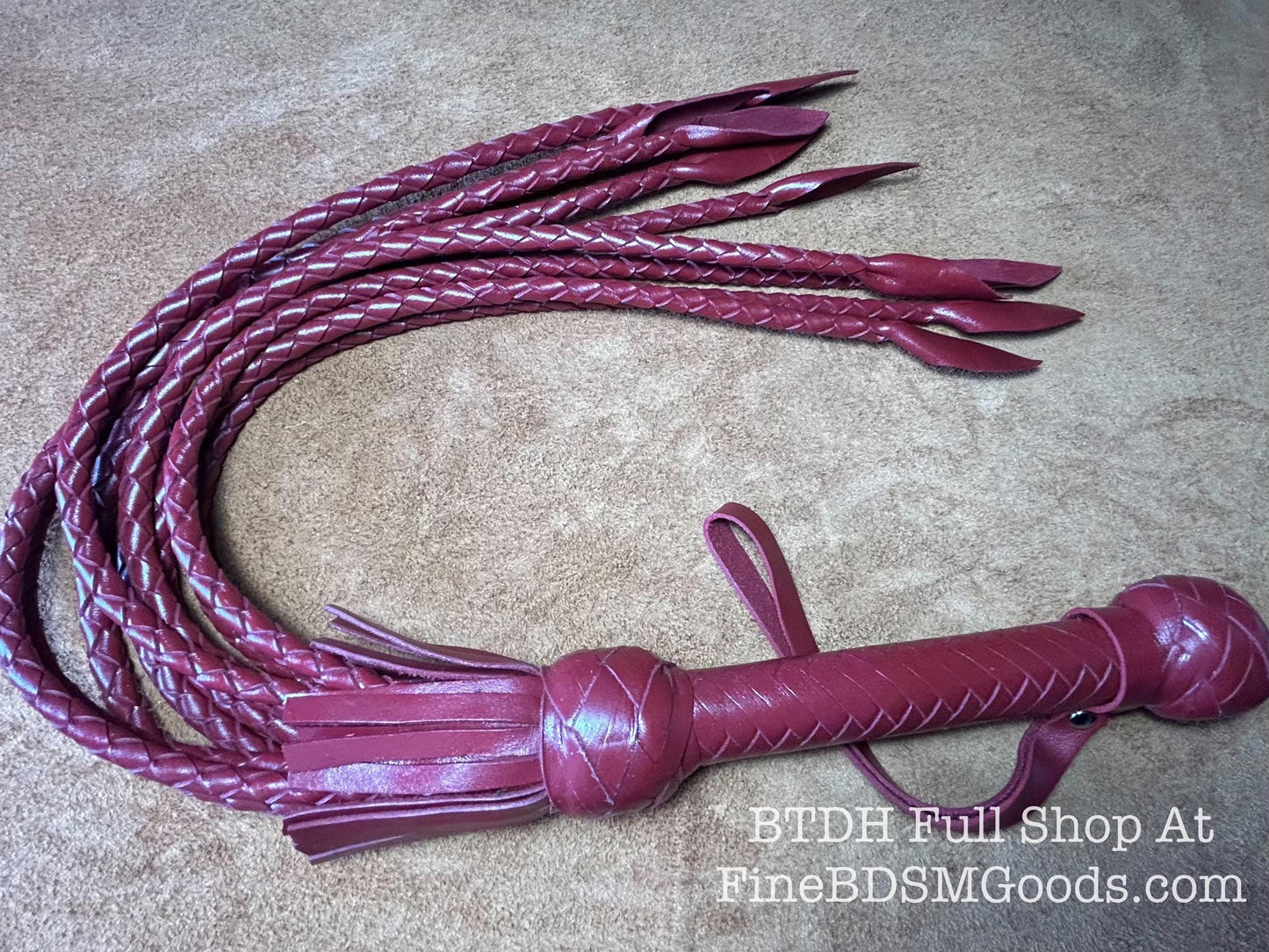 Cat Of Nine Tails  Short Handle  Aztec Red  Lush Rich Color Leather  30 Inches  Cat O Nine Tails