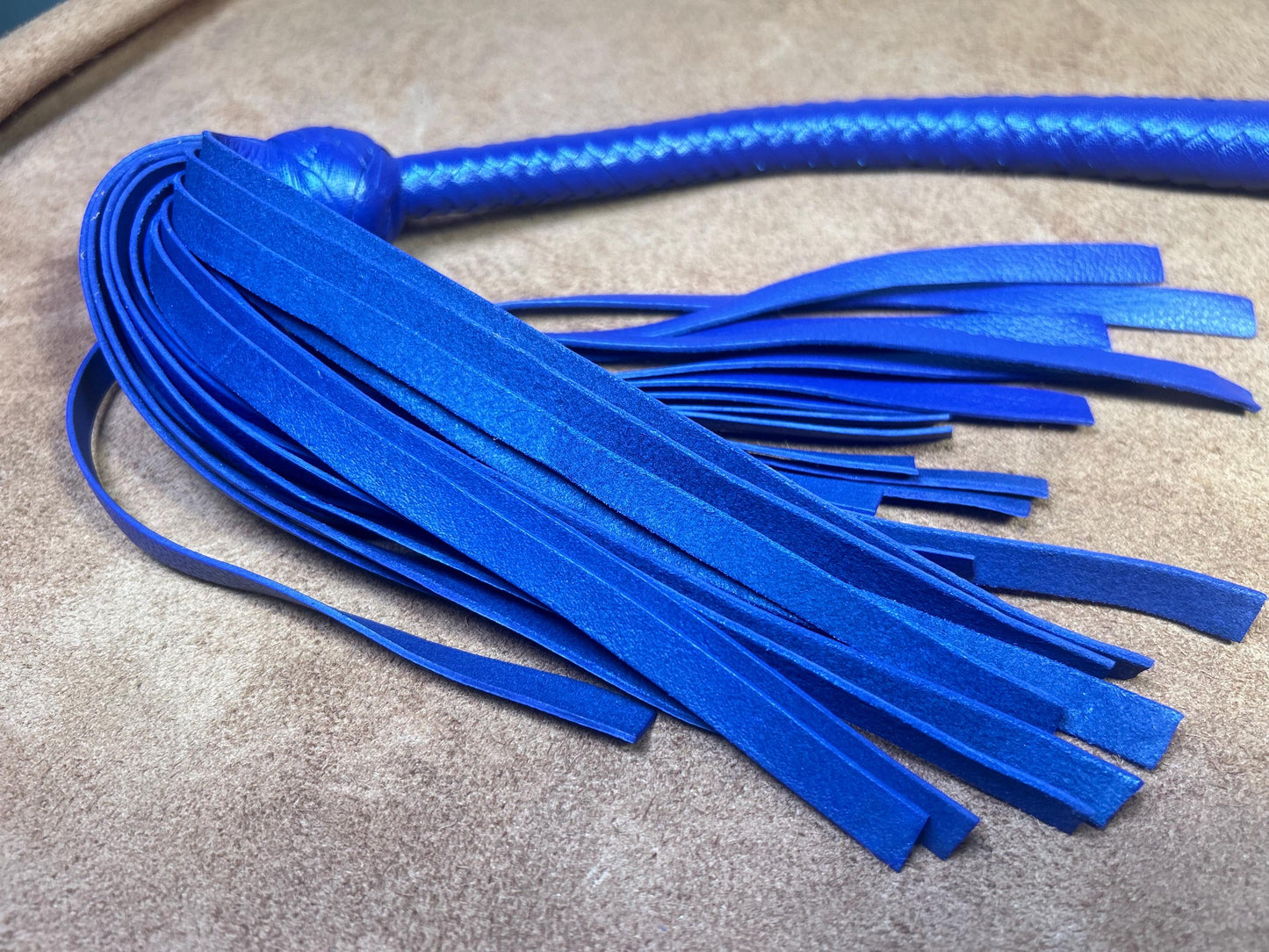 Lollipop Flogger - Long Handle Cyrus Purple - Lush Rich Color Leather - 34 Inches