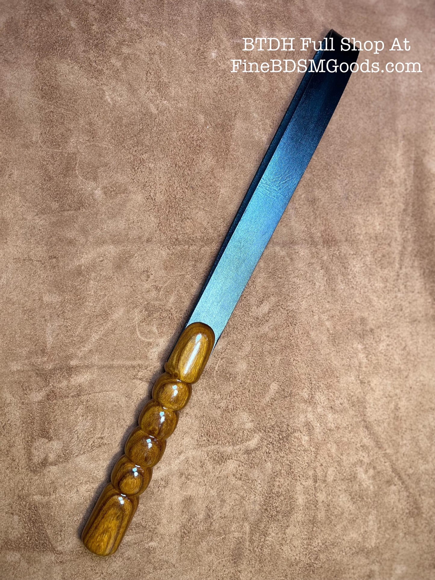 Disciplinarian Spanking Belt With Turned Wood Handle 20 Inches