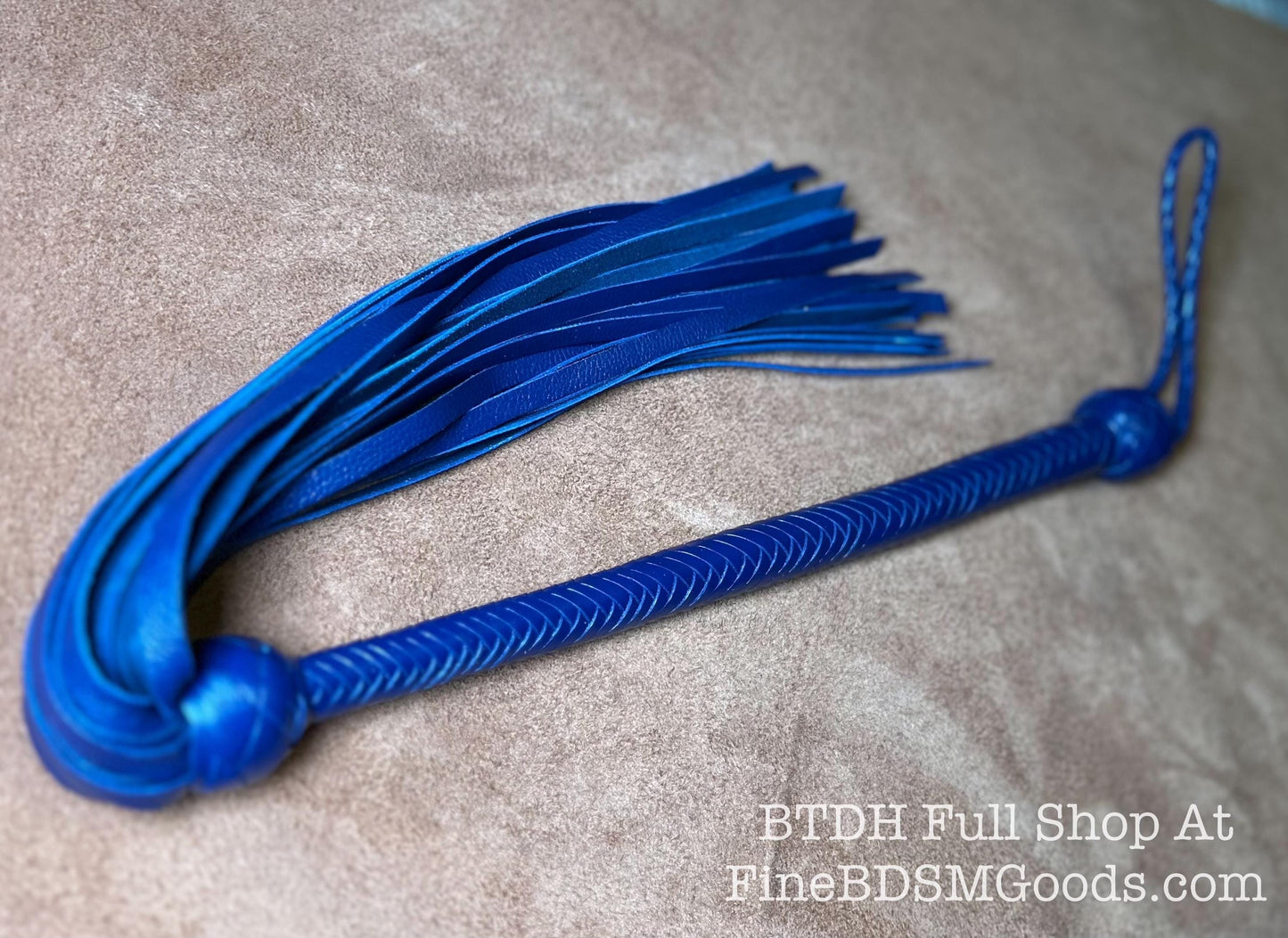 The Opus Flogger  Long Handle  Long Falls  Midnight Blue  Lush Rich Color Leather  34 Inches