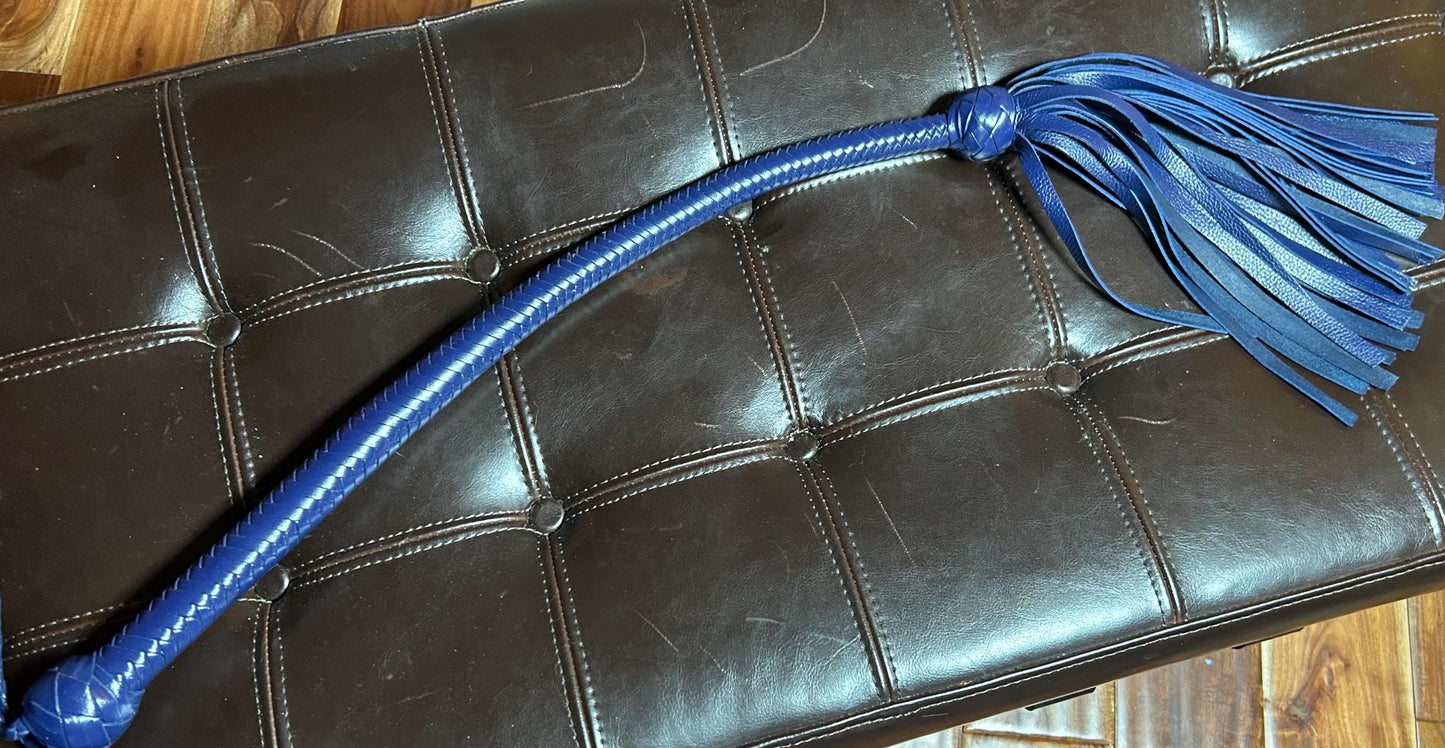 Lollipop Flogger - Long Handle Midnight Blue - Lush Rich Color Leather - 34 Inches