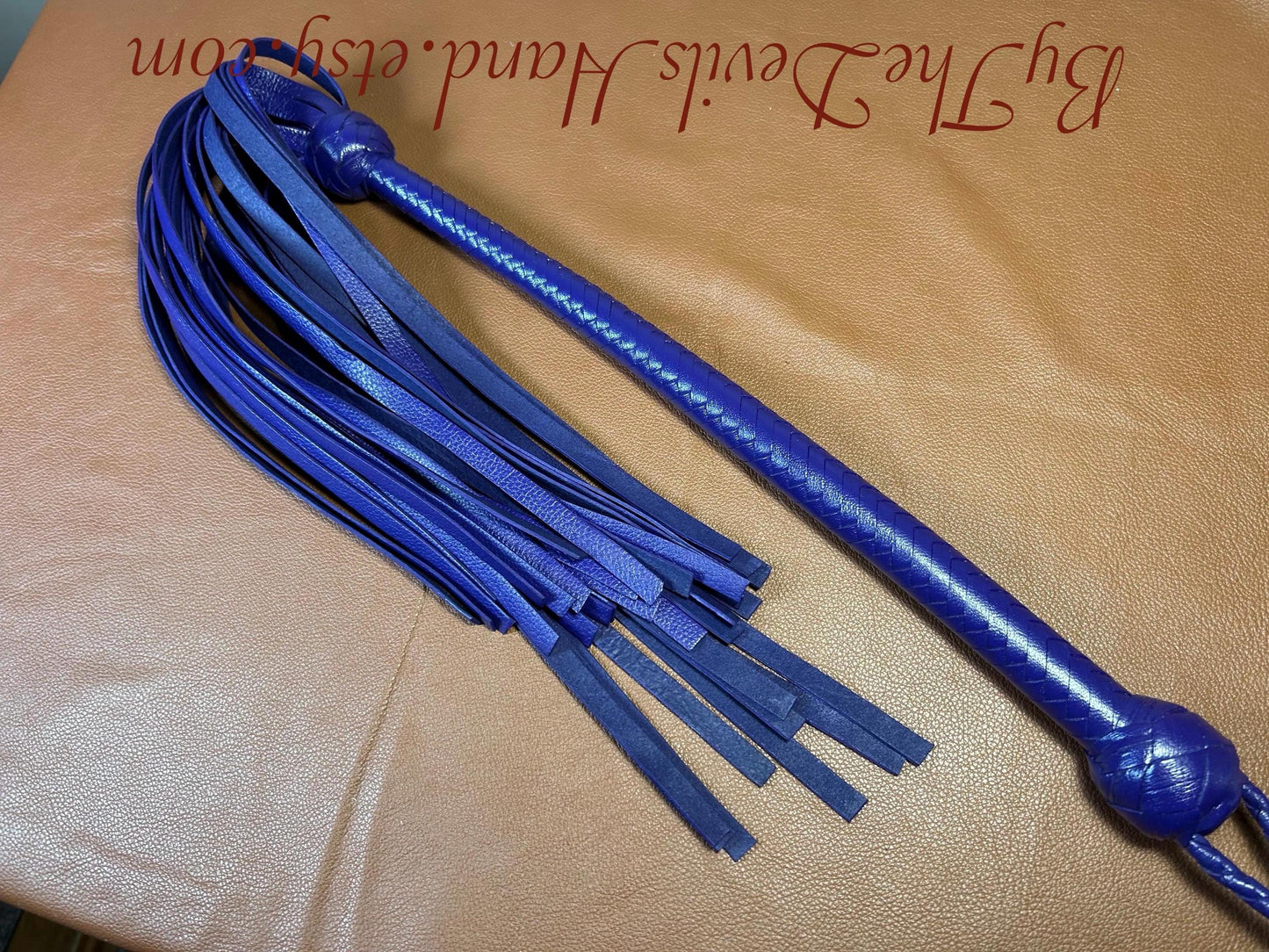 The Opus Flogger  Long Handle  Long Falls  Cyrus Purple  Lush Rich Color Leather  34 Inches