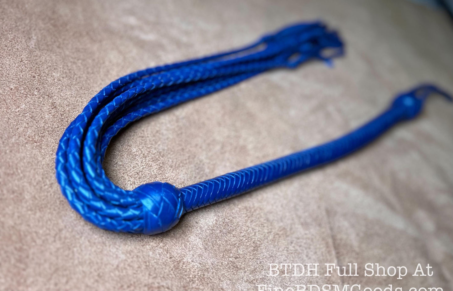 Cat Of Nine Tails  Long Handle  Midnight Blue  Lush Rich Color Leather  39 Inches  Cat O Nine Tails