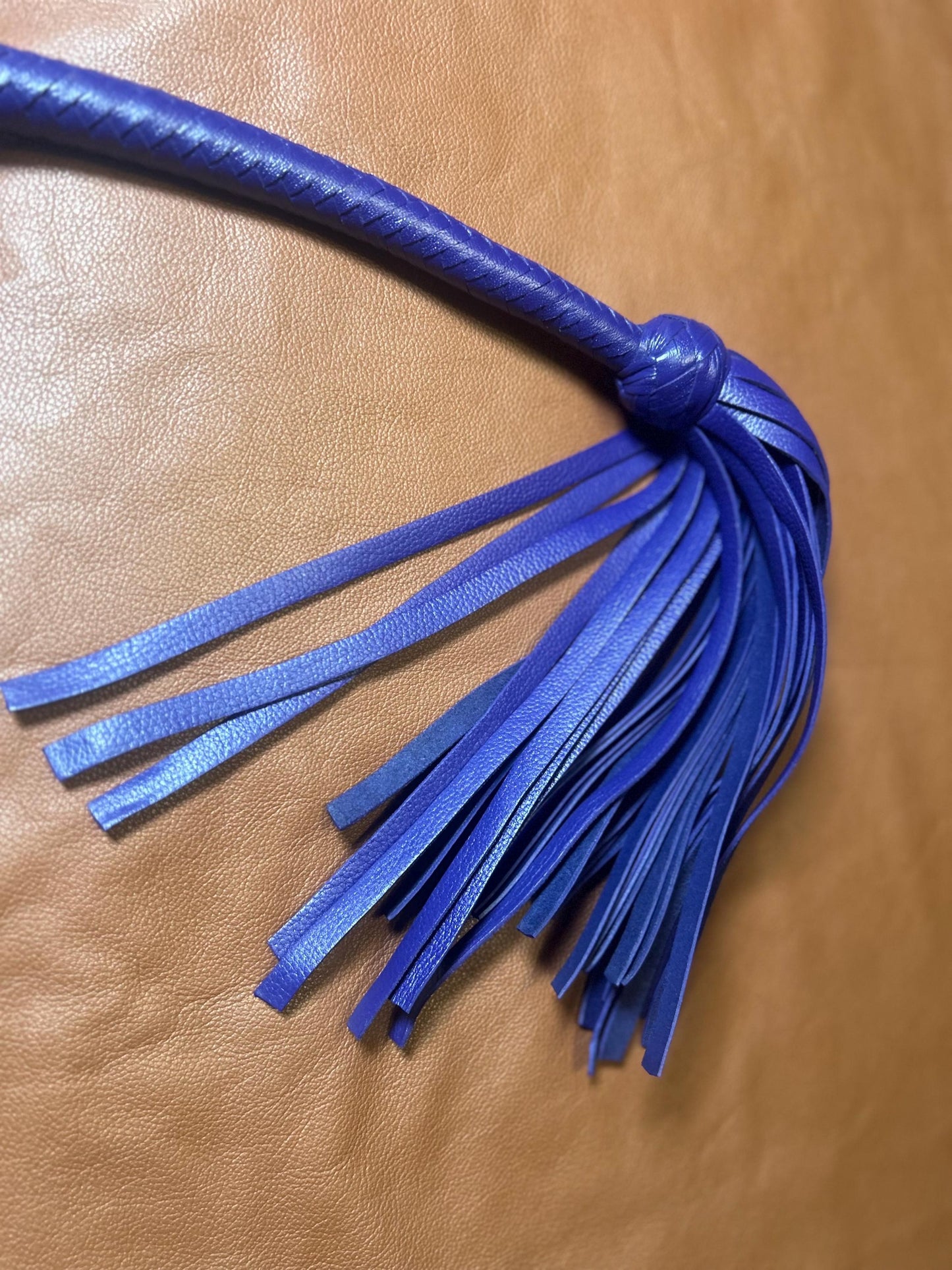 Lollipop Flogger - Long Handle Cyrus Purple - Lush Rich Color Leather - 34 Inches