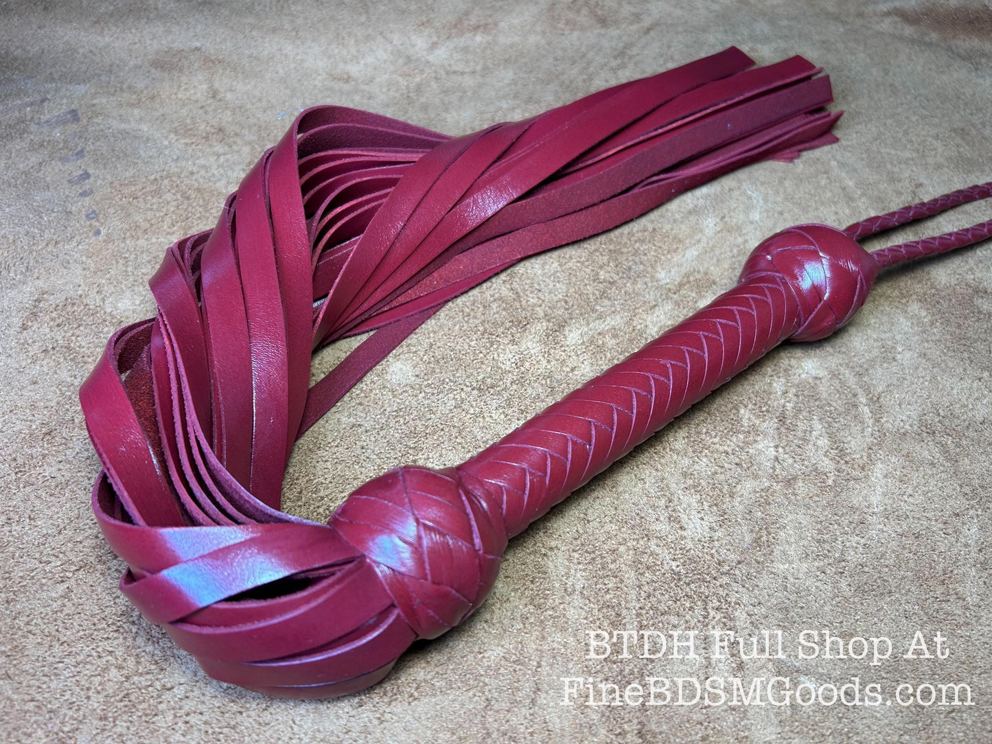Classic Short Handle Flogger  Aztec Red Lush Leather  Elegant Timeless Luxury  29 Inches