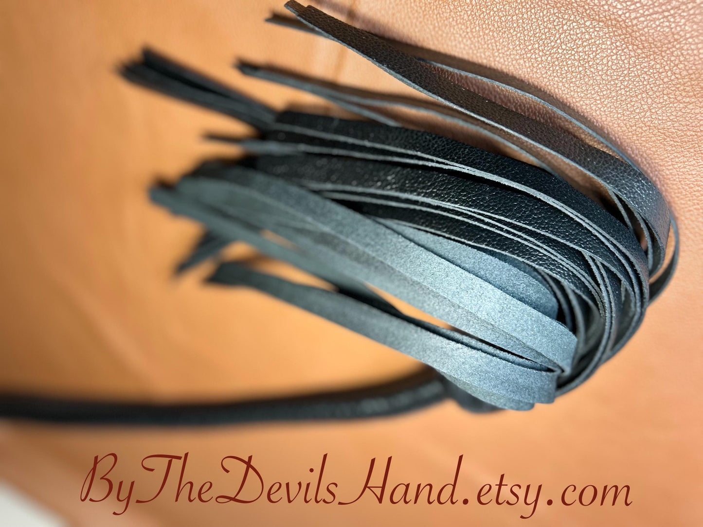 Lollipop Flogger - Long Handle Black Satin - Lush Rich Color Leather - 34 Inches