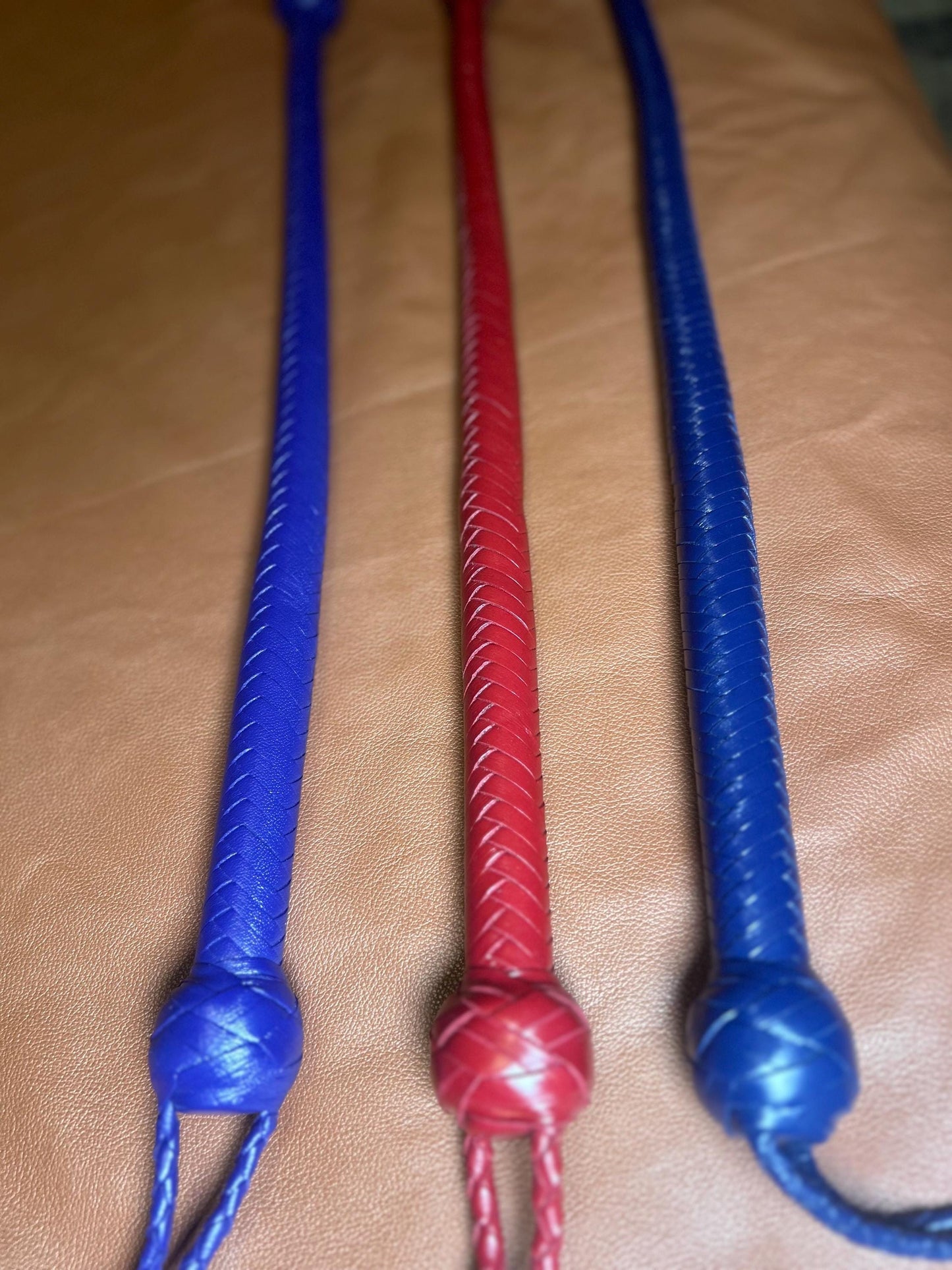 Lollipop Flogger - Long Handle Aztec Red - Lush Rich Color Leather - 34 Inches