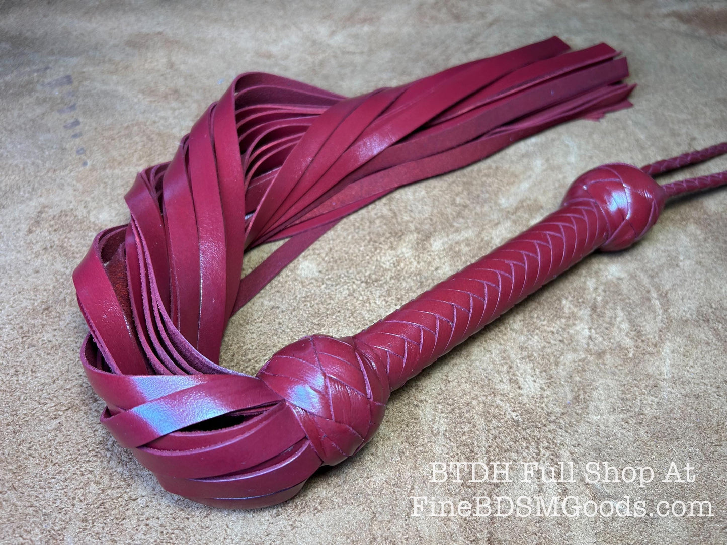 Classic Short Handle Flogger  Aztec Red Lush Leather  Elegant Timeless Luxury  29 Inches