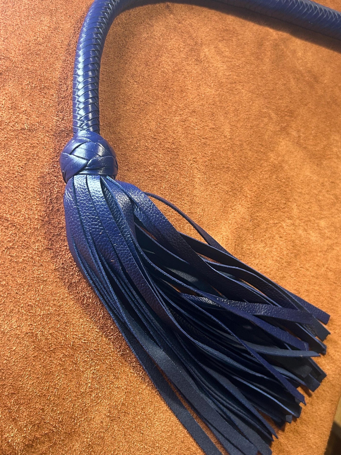 Lollipop Flogger - Long Handle Midnight Blue - Lush Rich Color Leather - 34 Inches