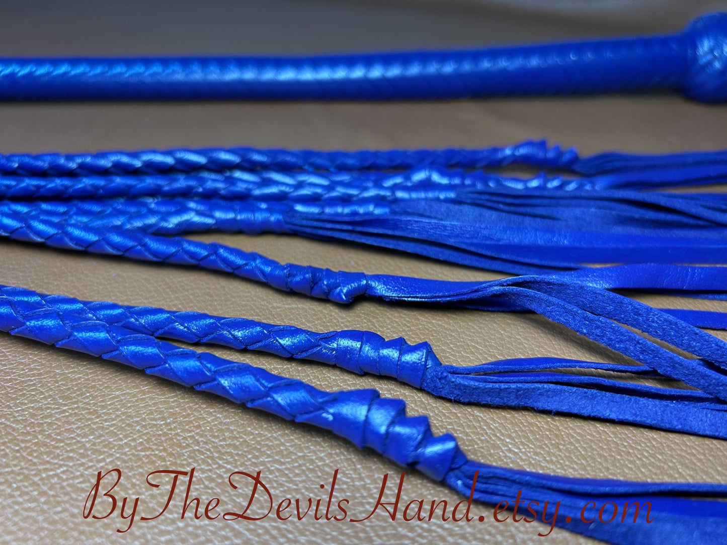 Cat Of Nine Tails  Long Handle  Cyrus Purple  Lush Rich Color Leather  39 Inches  Cat O Nine Tails