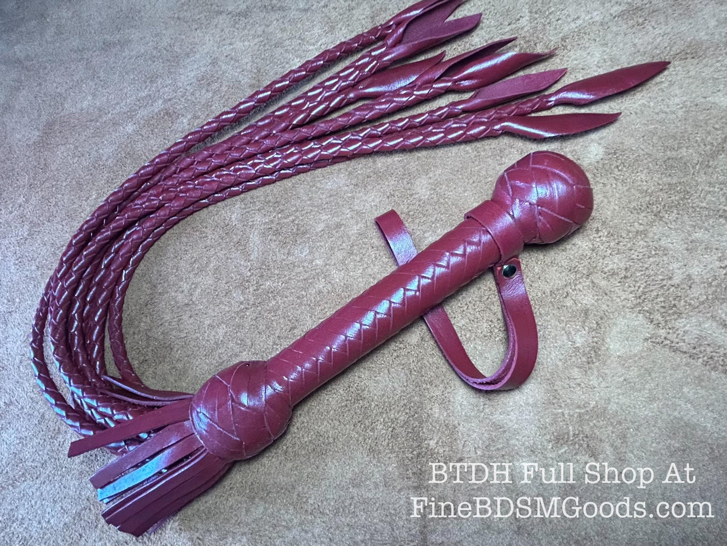 Cat Of Nine Tails  Short Handle  Aztec Red  Lush Rich Color Leather  30 Inches  Cat O Nine Tails