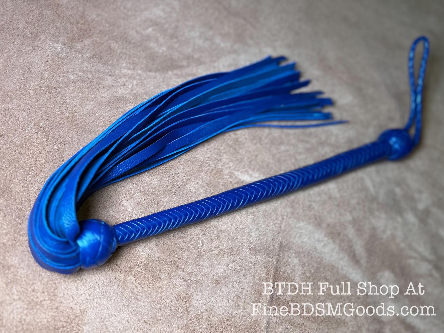 The Opus Flogger  Long Handle  Long Falls  Midnight Blue  Lush Rich Color Leather  34 Inches
