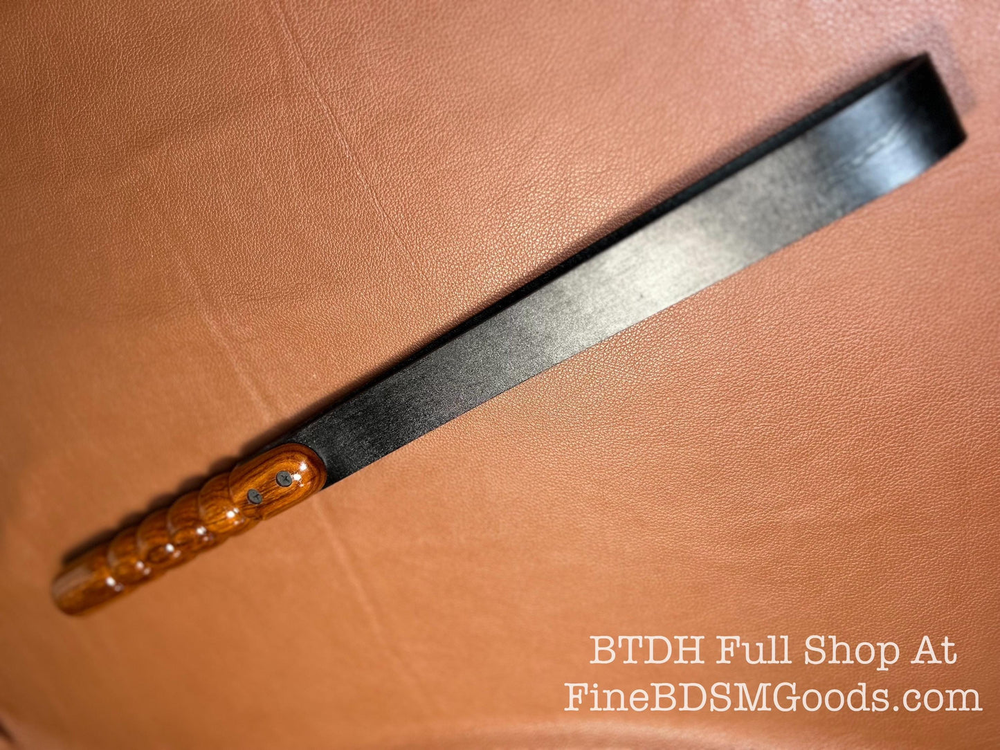 Disciplinarian Spanking Belt With Turned Wood Handle 20 Inches