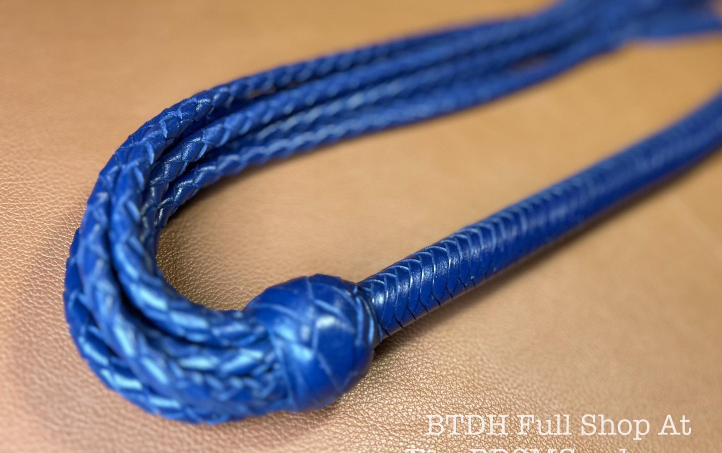 Cat Of Nine Tails  Long Handle  Midnight Blue  Lush Rich Color Leather  39 Inches  Cat O Nine Tails