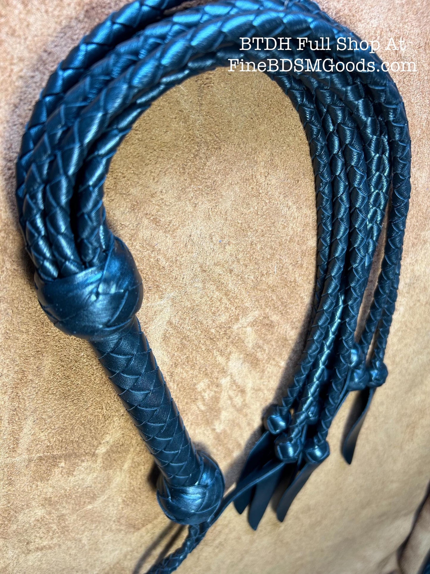 Dagger Tip Flogger  All Black Satin  Cat O Nine Tails  Wide Spade Shaped Tips  32 Inches