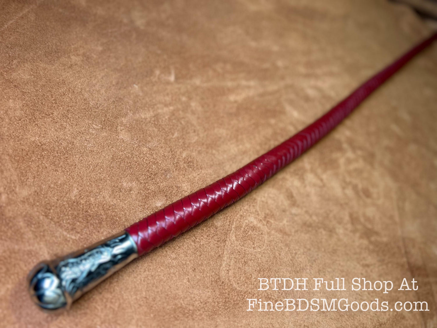 Volchatka Whip - Aztec Red - A Braided Leather Cross Between A Whip And A Baton - Lush Rich Color Leather