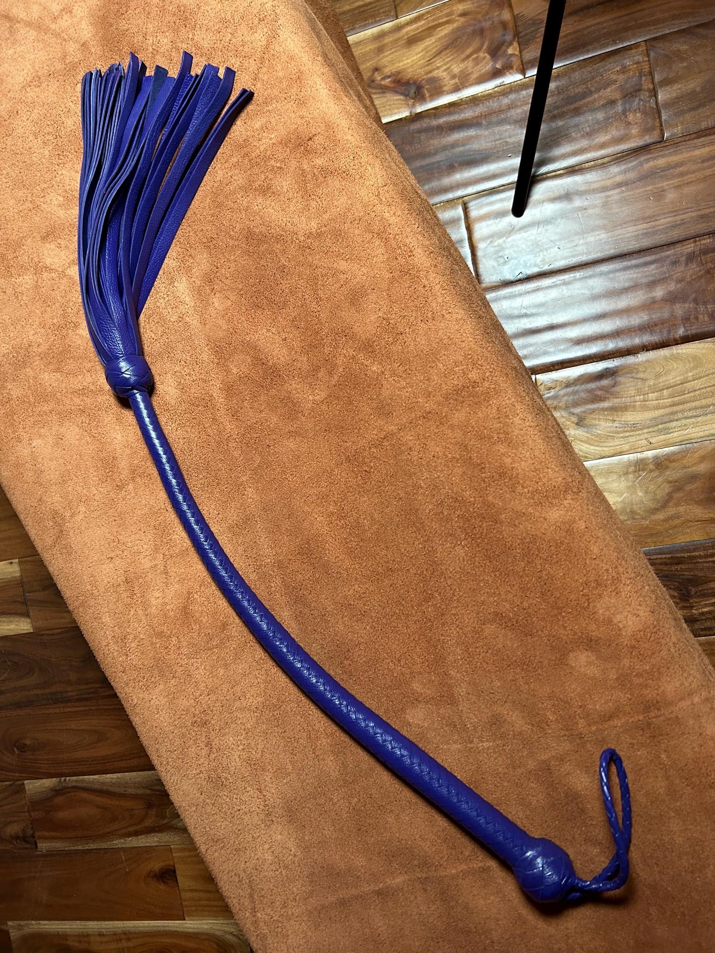 Lollipop Flogger - Long Handle Cyrus Purple - Lush Rich Color Leather - 34 Inches