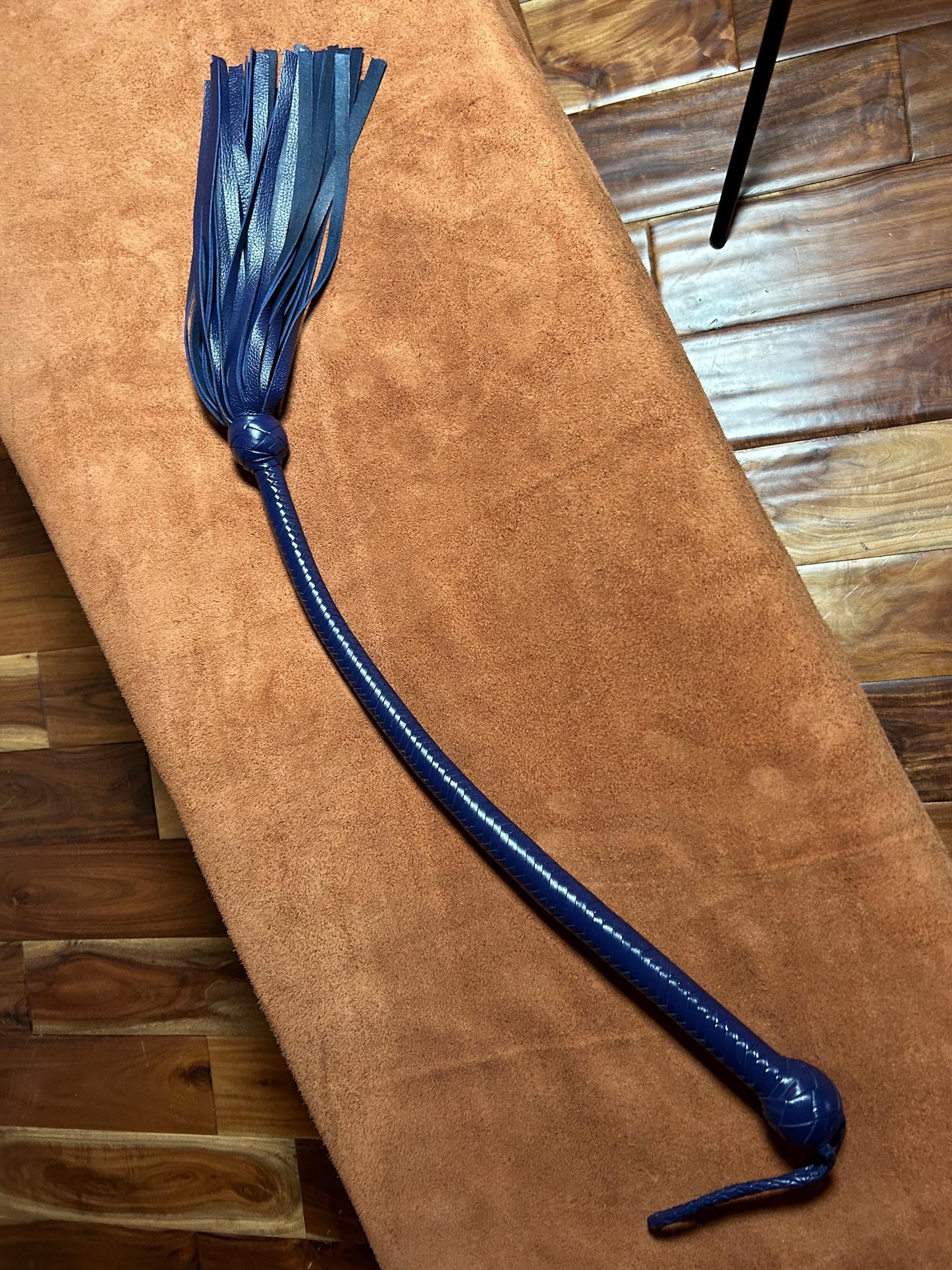 Lollipop Flogger - Long Handle Midnight Blue - Lush Rich Color Leather - 34 Inches