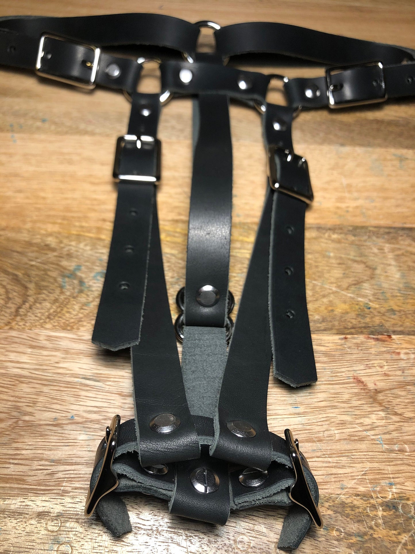 Hitachi Wand Harness Made Of Black Horween "Essex" Soft Leather - Works With Most Massager Brands
