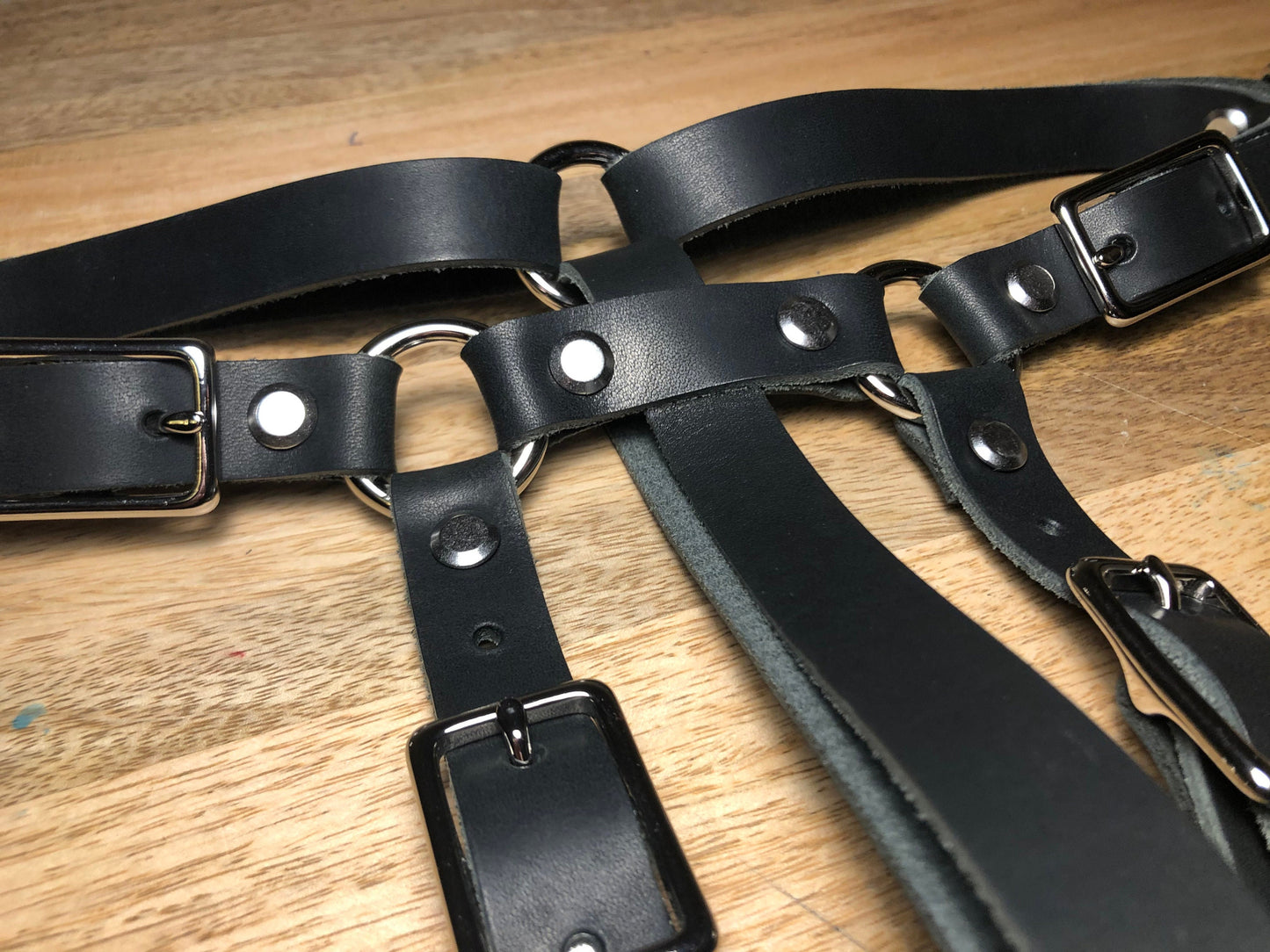 Hitachi Wand Harness Made Of Black Horween "Essex" Soft Leather - Works With Most Massager Brands