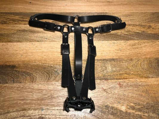 Hitachi Wand Harness Made Of Black Horween "Essex" Soft Leather - Works With Most Massager Brands