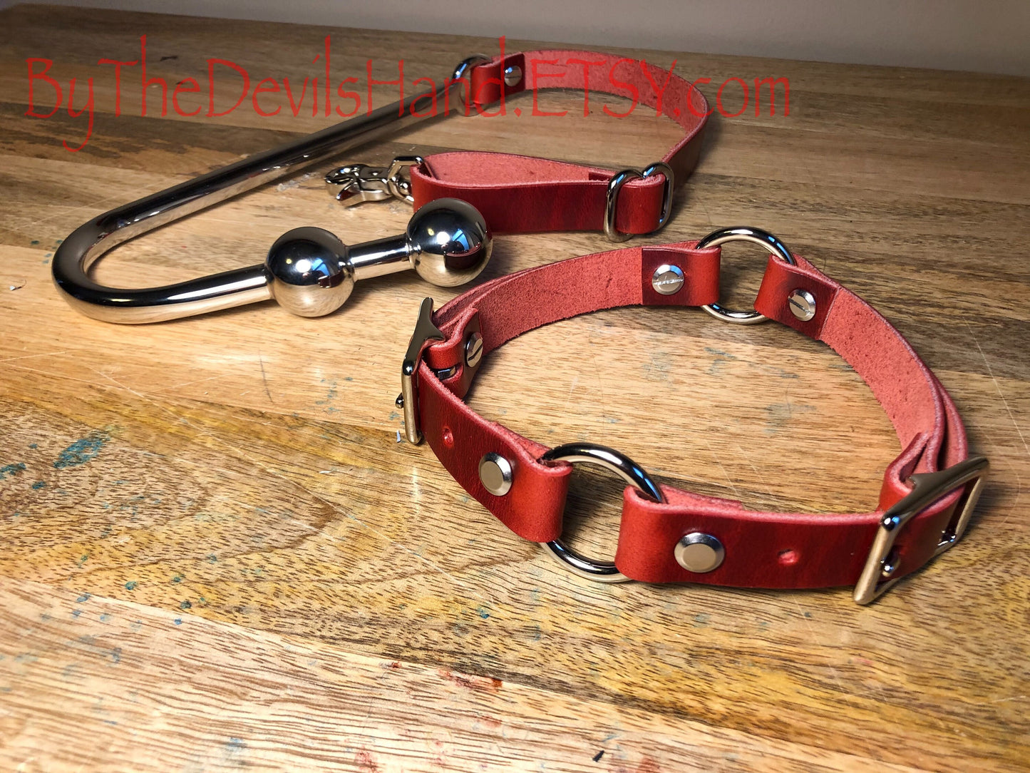 Ass Hook Two Ball End Crafted from Horween Cavalier Leather – Available in London Bus Red, Ink Pen Blue, Plum Purple, and Sunflower Gold