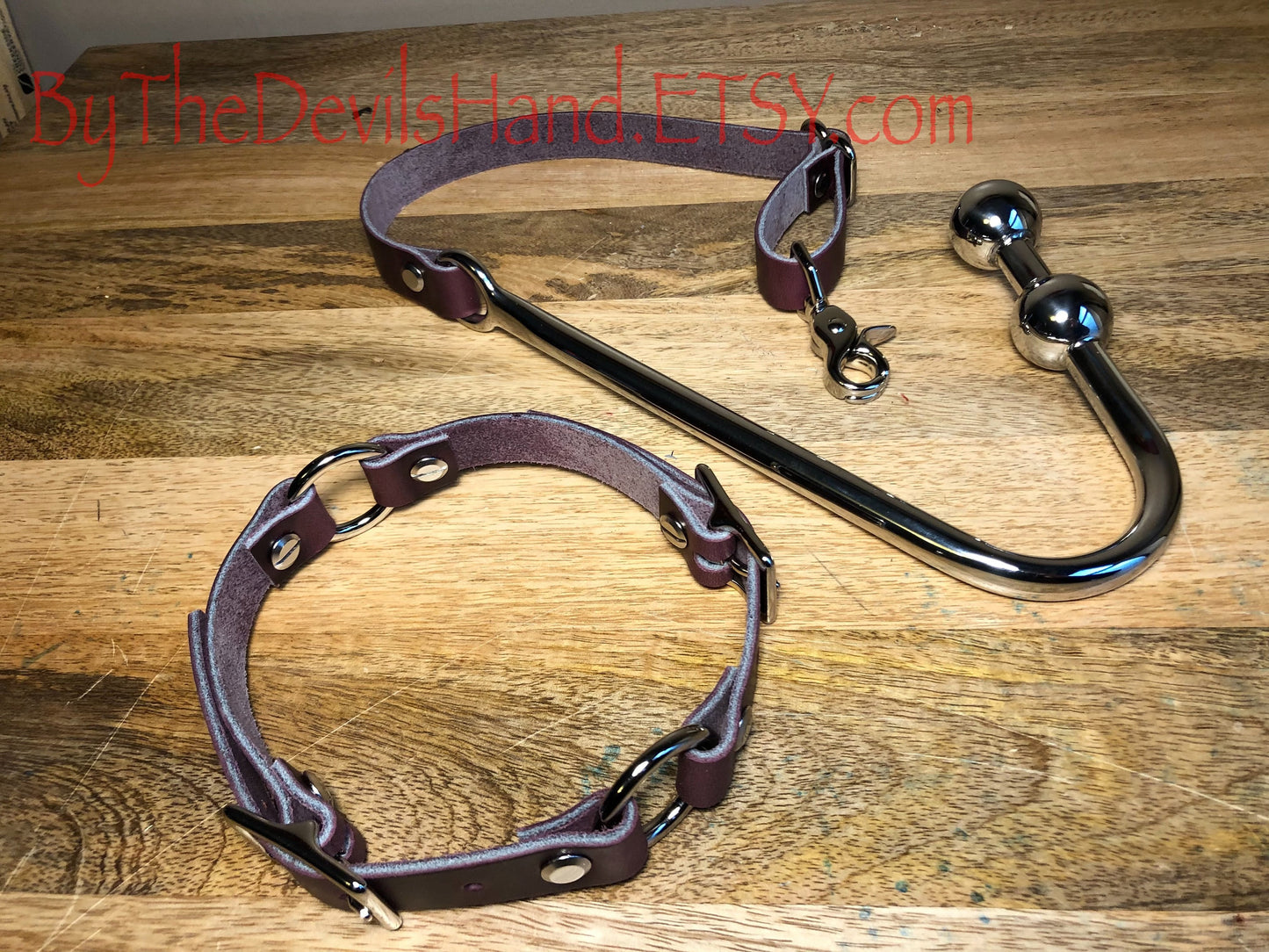 Ass Hook Two Ball End Crafted from Horween Cavalier Leather – Available in London Bus Red, Ink Pen Blue, Plum Purple, and Sunflower Gold