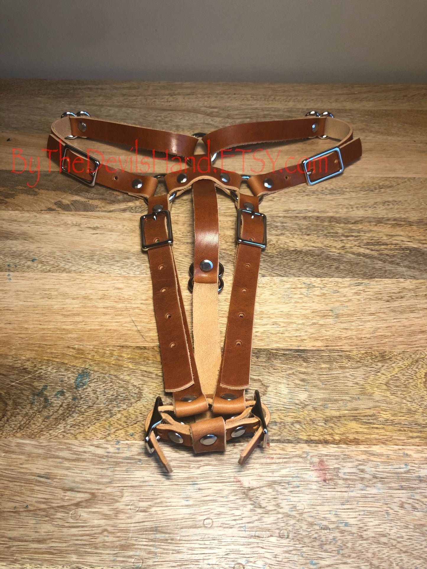 Hitachi Wand Harness Made Of Prime Horween Cavalier Leather - London Bus Red, Plum Purple, Ink Pen Blue, Sunflower Gold - Works With Most Massager Brands