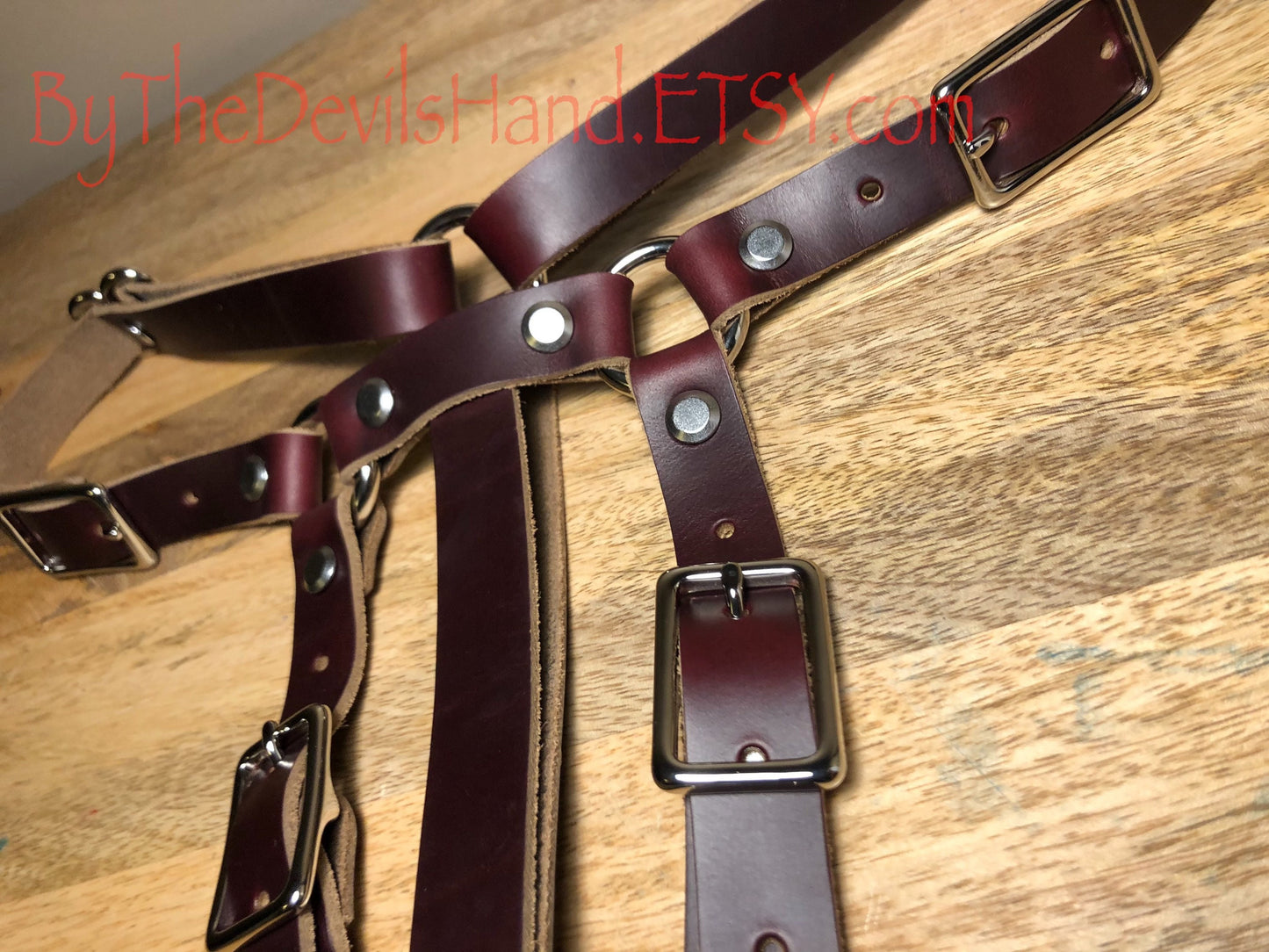 Hitachi Wand Harness Made Of Prime Horween Chromexcel Leather - Navy, Ox Blood Red, Black - Works With Most Massager Brands