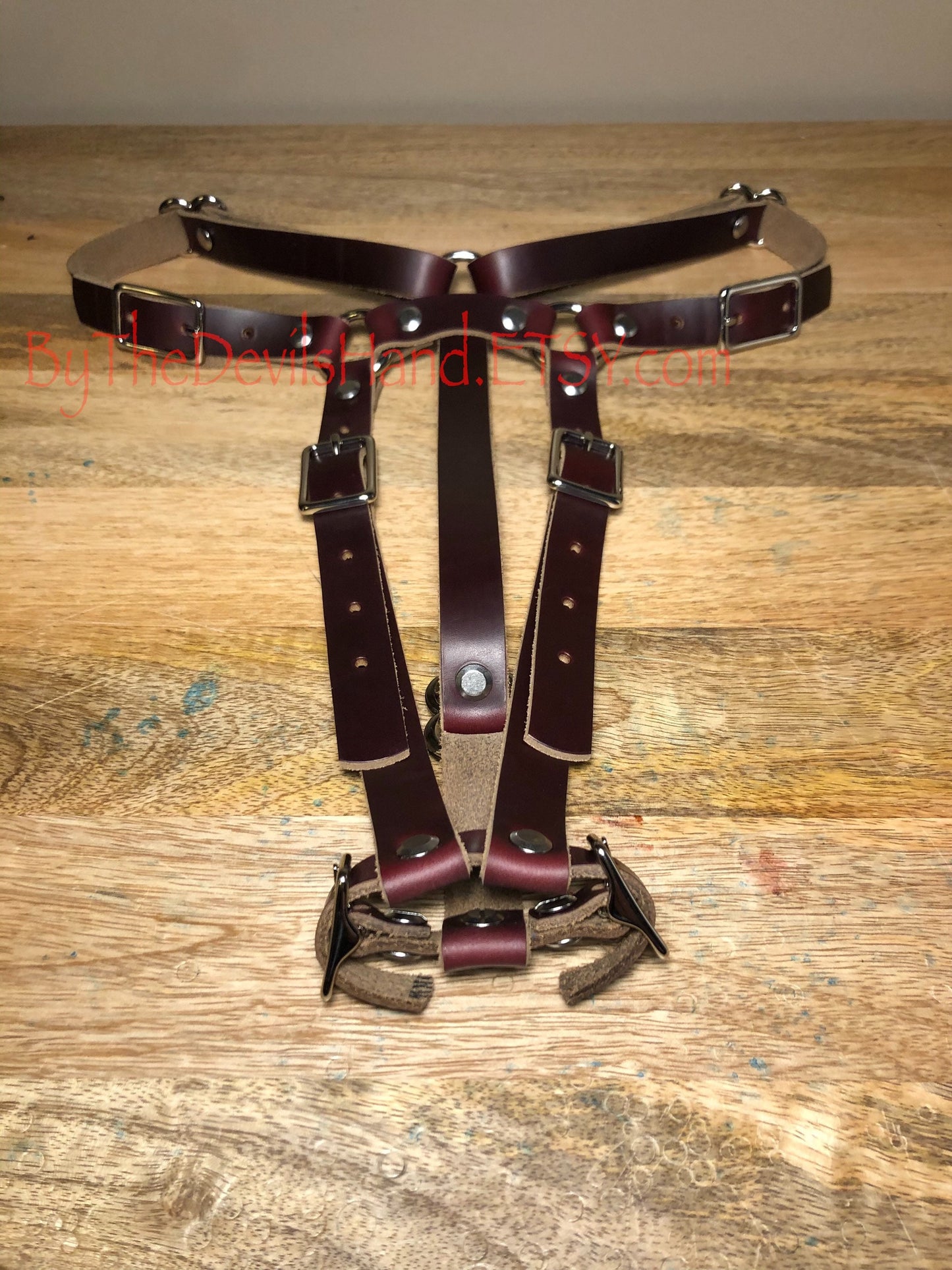 Hitachi Wand Harness Made Of Prime Horween Chromexcel Leather - Navy, Ox Blood Red, Black - Works With Most Massager Brands