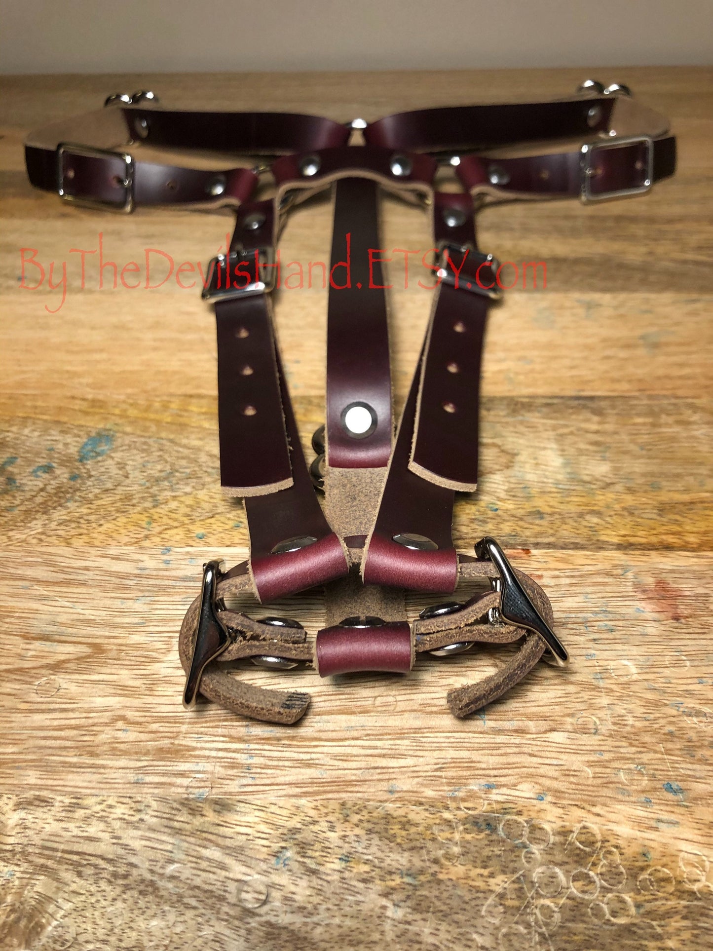 Hitachi Wand Harness Made Of Prime Horween Chromexcel Leather - Navy, Ox Blood Red, Black - Works With Most Massager Brands