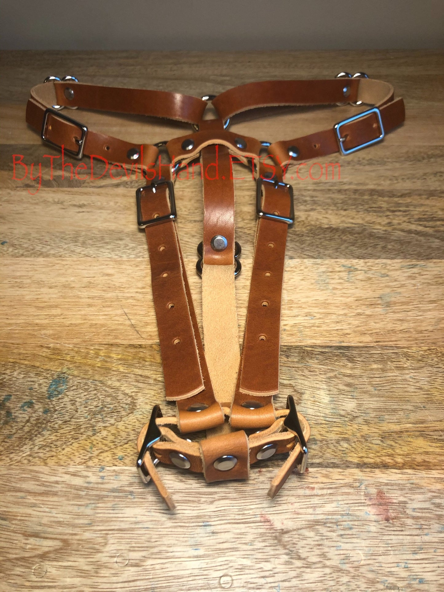 Hitachi Wand Harness Made Of Prime Horween Cavalier Leather - London Bus Red, Plum Purple, Ink Pen Blue, Sunflower Gold - Works With Most Massager Brands