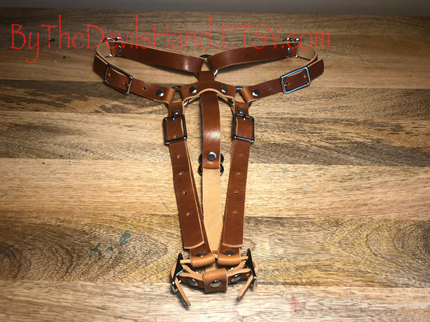 Hitachi Wand Harness Made Of Prime Horween Cavalier Leather - London Bus Red, Plum Purple, Ink Pen Blue, Sunflower Gold - Works With Most Massager Brands