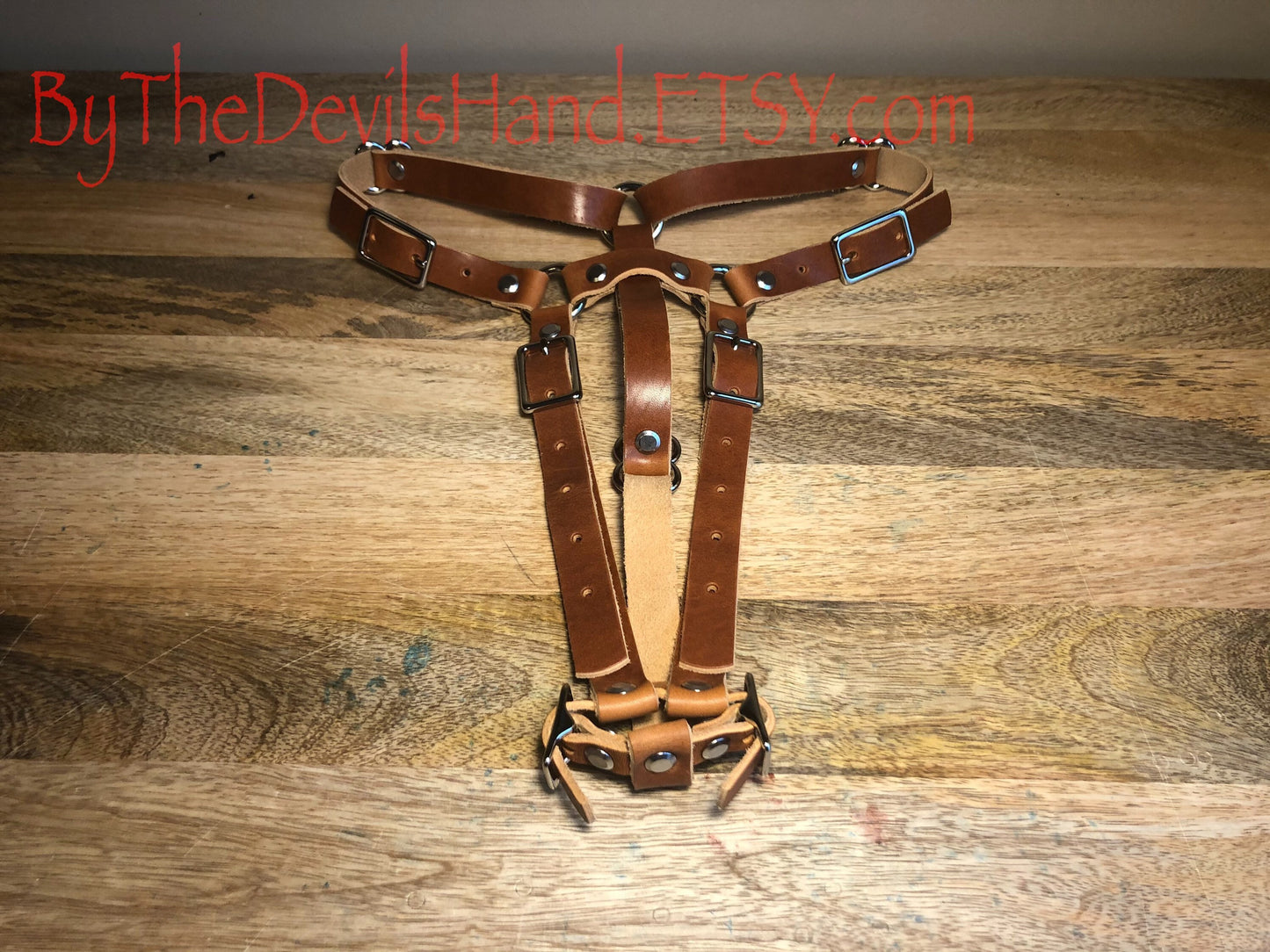 Hitachi Wand Harness Made Of Prime Horween Cavalier Leather - London Bus Red, Plum Purple, Ink Pen Blue, Sunflower Gold - Works With Most Massager Brands