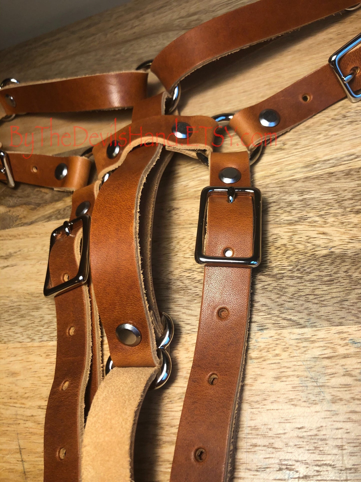 Hitachi Wand Harness Made Of Prime Horween Cavalier Leather - London Bus Red, Plum Purple, Ink Pen Blue, Sunflower Gold - Works With Most Massager Brands