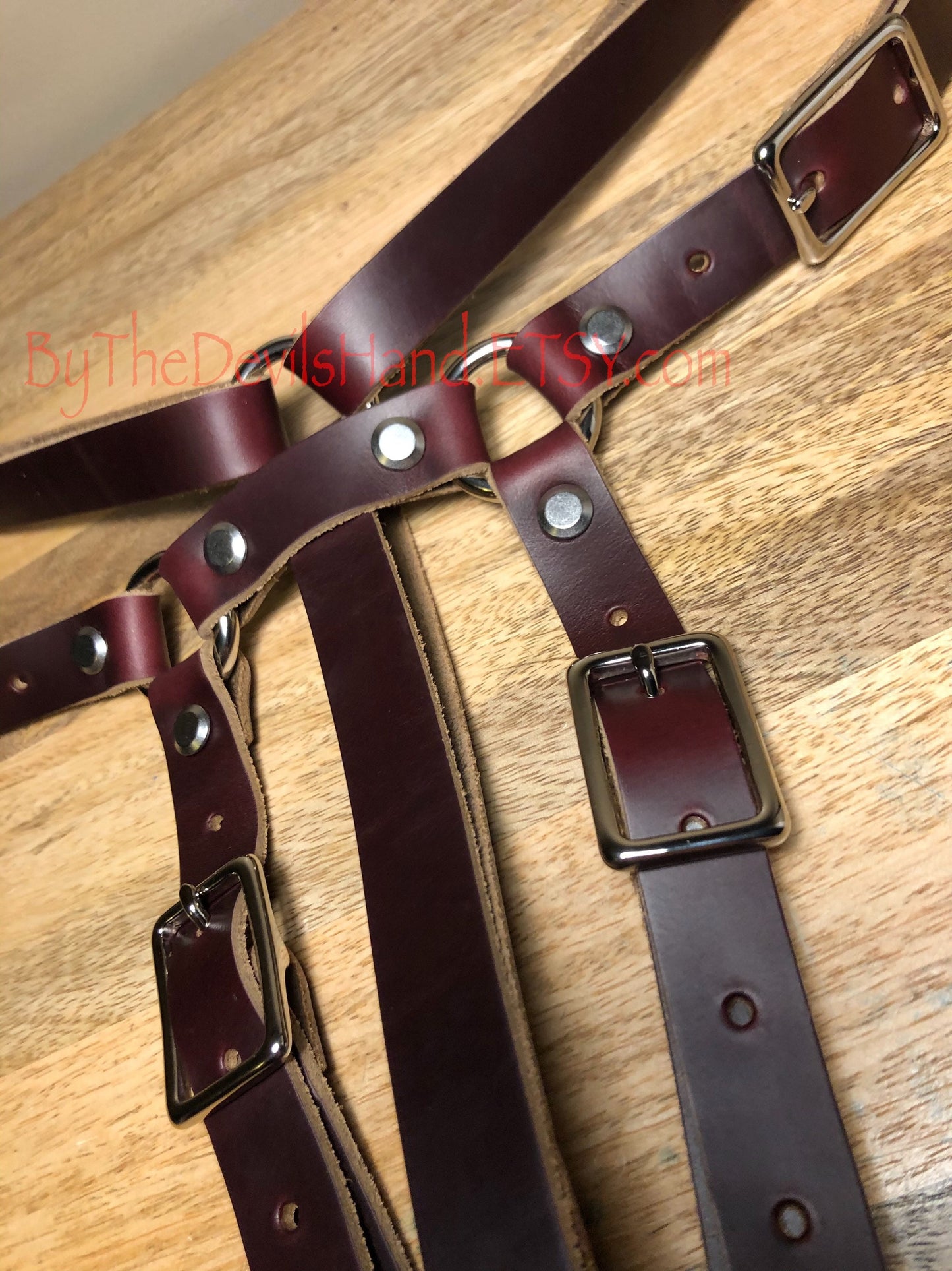 Hitachi Wand Harness Made Of Prime Horween Chromexcel Leather - Navy, Ox Blood Red, Black - Works With Most Massager Brands