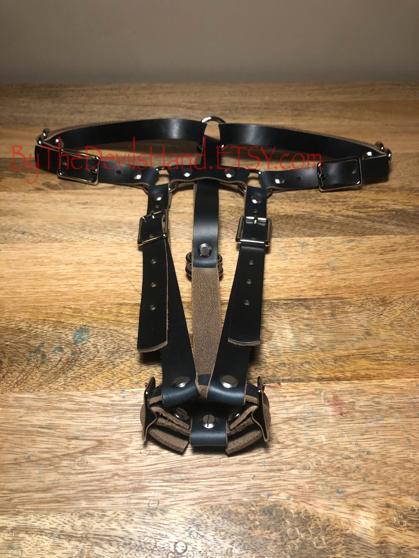 Hitachi Wand Harness Made Of Prime Horween Chromexcel Leather - Navy, Ox Blood Red, Black - Works With Most Massager Brands