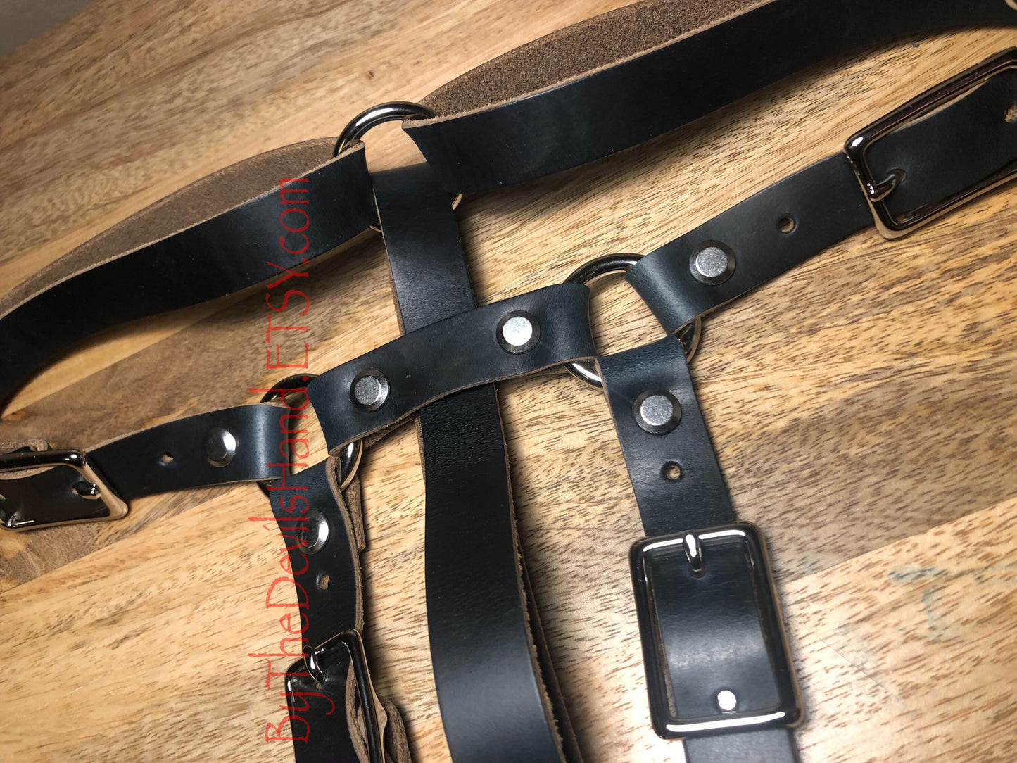 Hitachi Wand Harness Made Of Prime Horween Chromexcel Leather - Navy, Ox Blood Red, Black - Works With Most Massager Brands