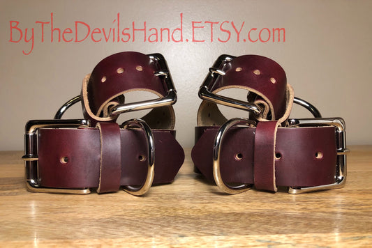 Wrist And Ankle Restraint Set - Handmade Horween Ox Blood Chromexcel Leather Straps (OBC-BE)