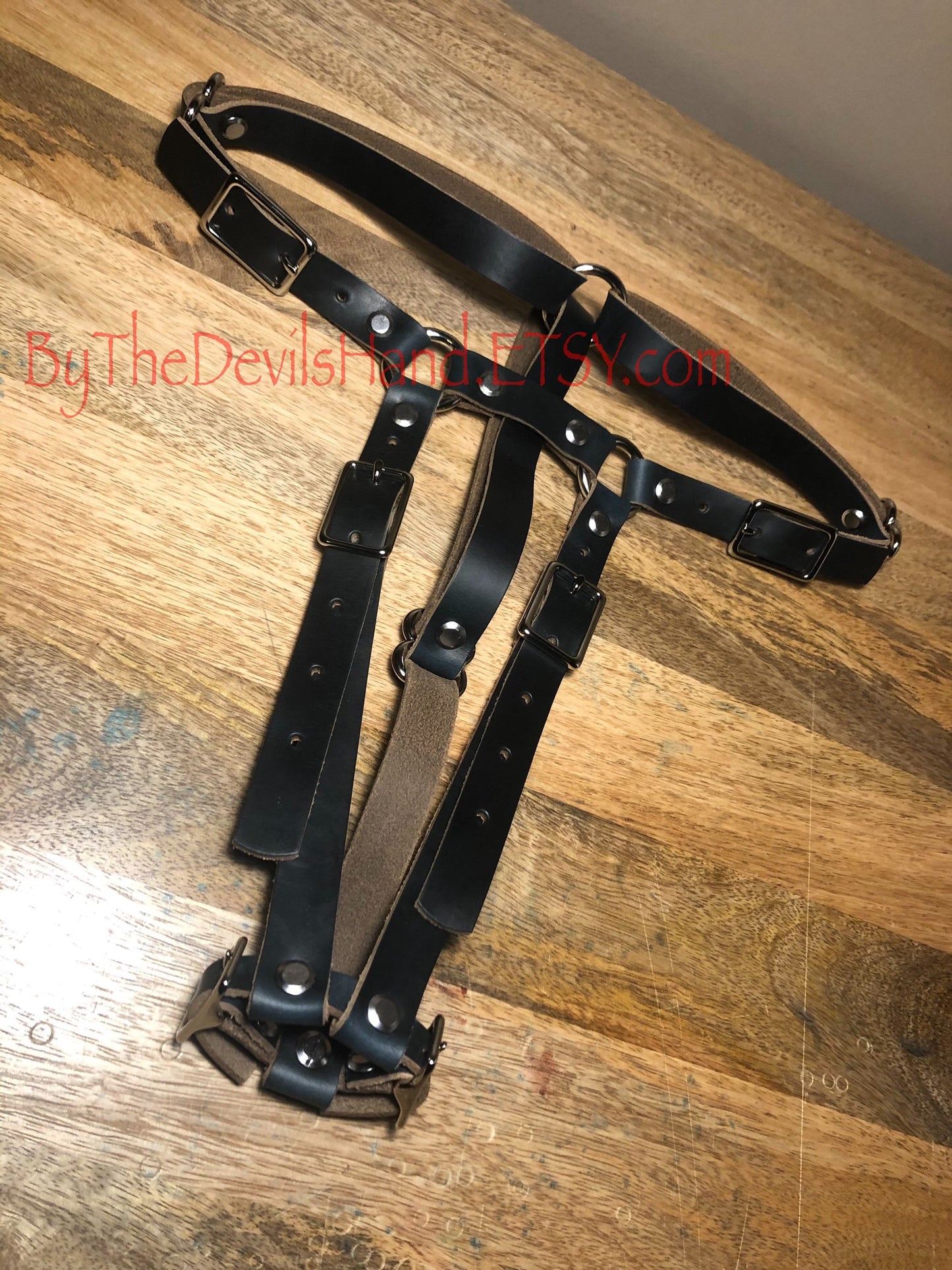 Hitachi Wand Harness Made Of Prime Horween Chromexcel Leather - Navy, Ox Blood Red, Black - Works With Most Massager Brands