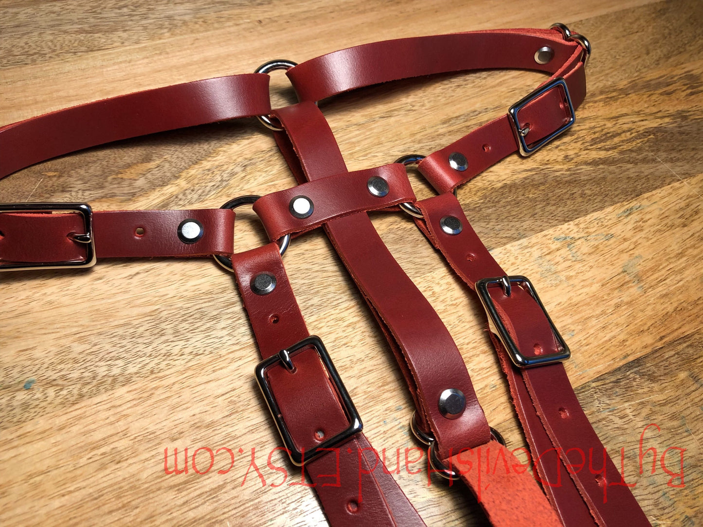 Hitachi Wand Harness Made Of Prime Horween Cavalier Leather - London Bus Red, Plum Purple, Ink Pen Blue, Sunflower Gold - Works With Most Massager Brands