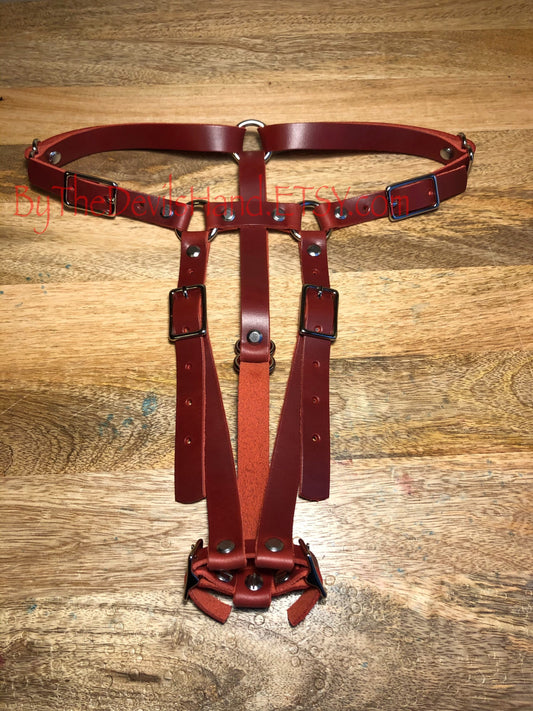 Hitachi Wand Harness Made Of Prime Horween Cavalier Leather - London Bus Red, Plum Purple, Ink Pen Blue, Sunflower Gold - Works With Most Massager Brands