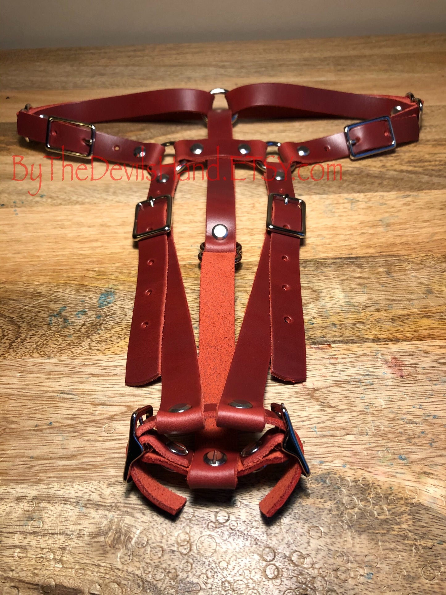 Hitachi Wand Harness Made Of Prime Horween Cavalier Leather - London Bus Red, Plum Purple, Ink Pen Blue, Sunflower Gold - Works With Most Massager Brands
