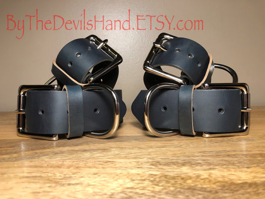Wrist And Ankle Restraint Set - Handmade Horween Navy Chromexcel Leather Straps (NAC-BE)
