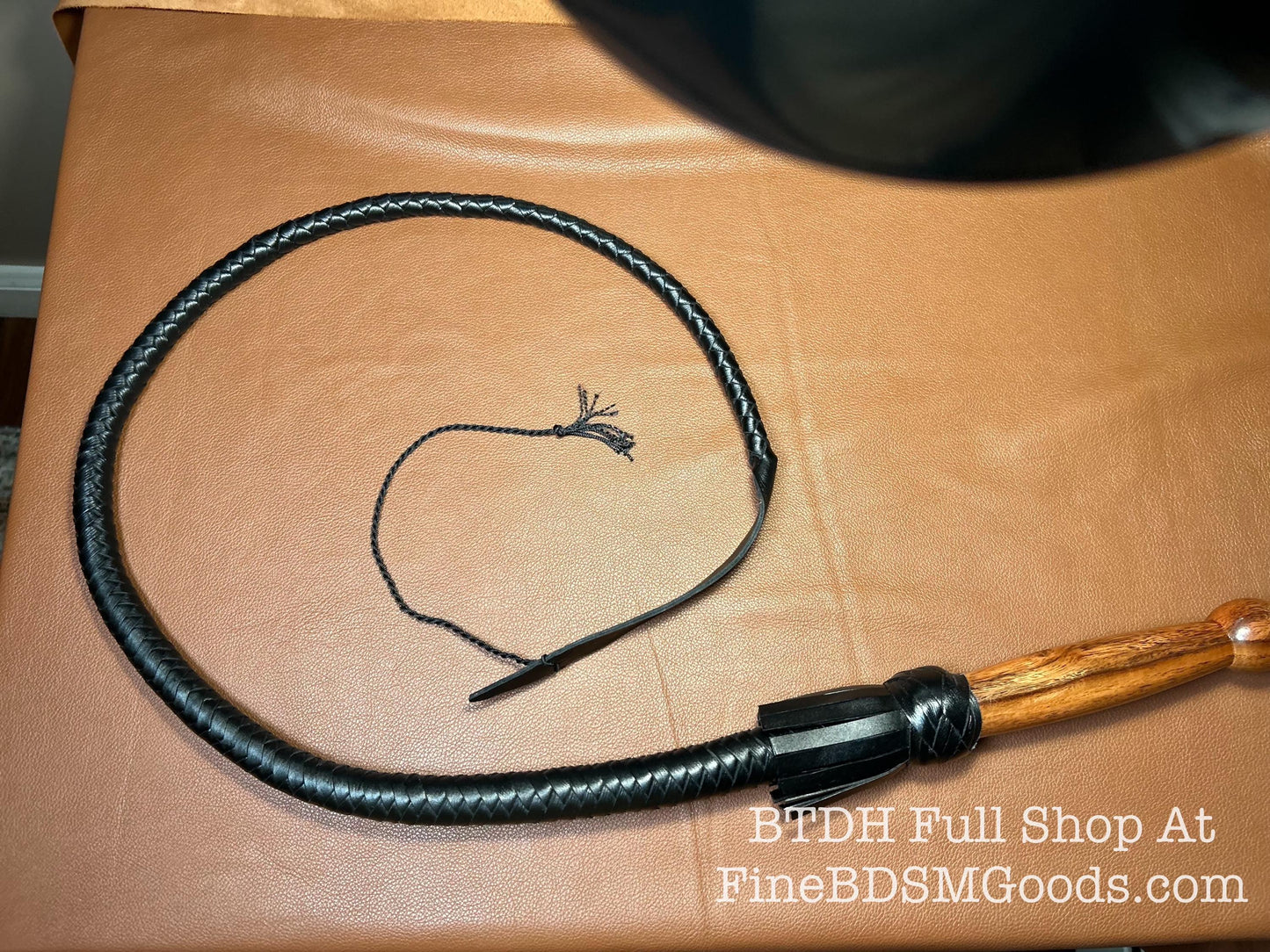 Classy Braided Black Leather Single Tail Helicopter Whip 58 Inches