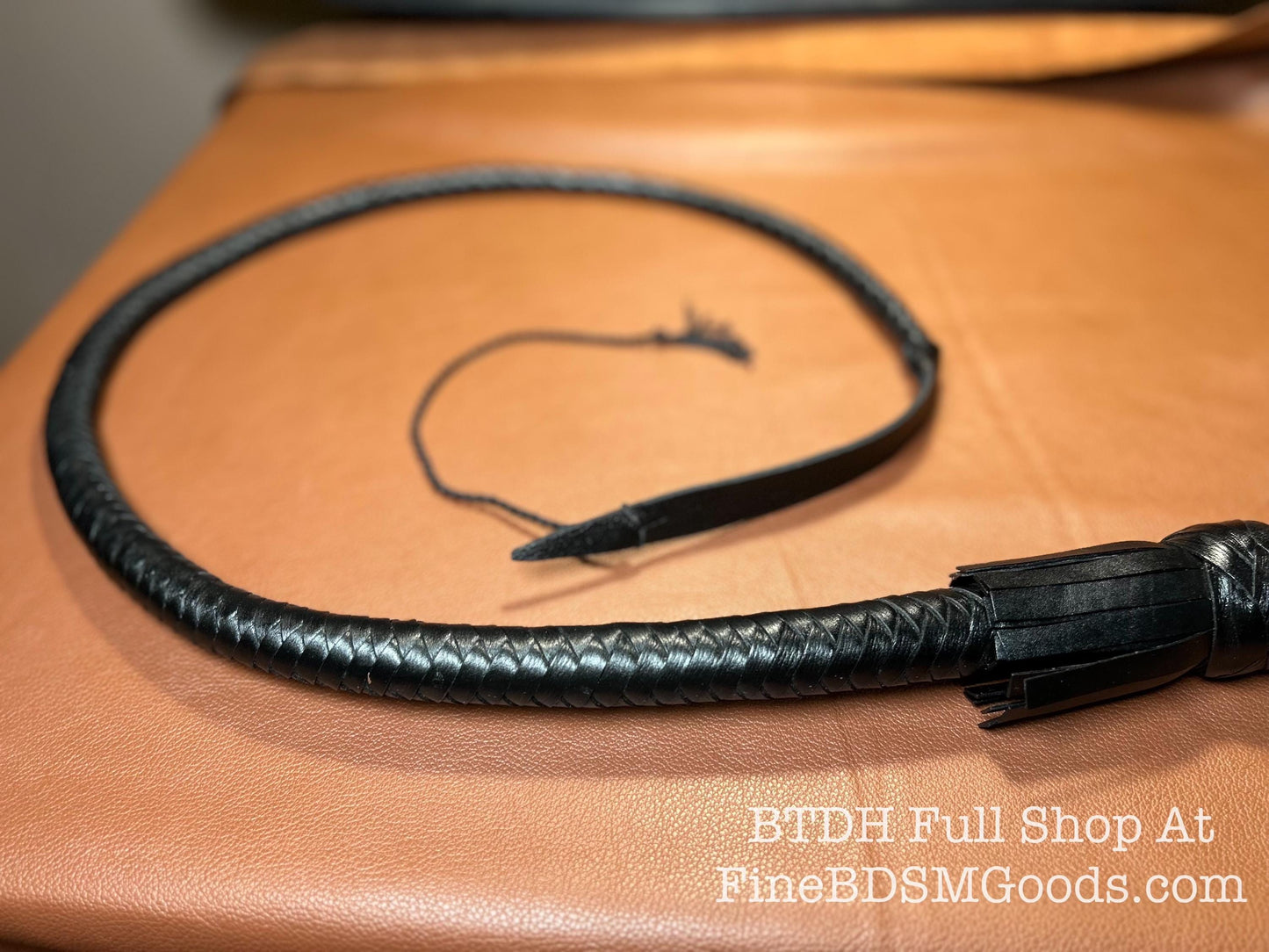 Classy Braided Black Leather Single Tail Helicopter Whip 58 Inches