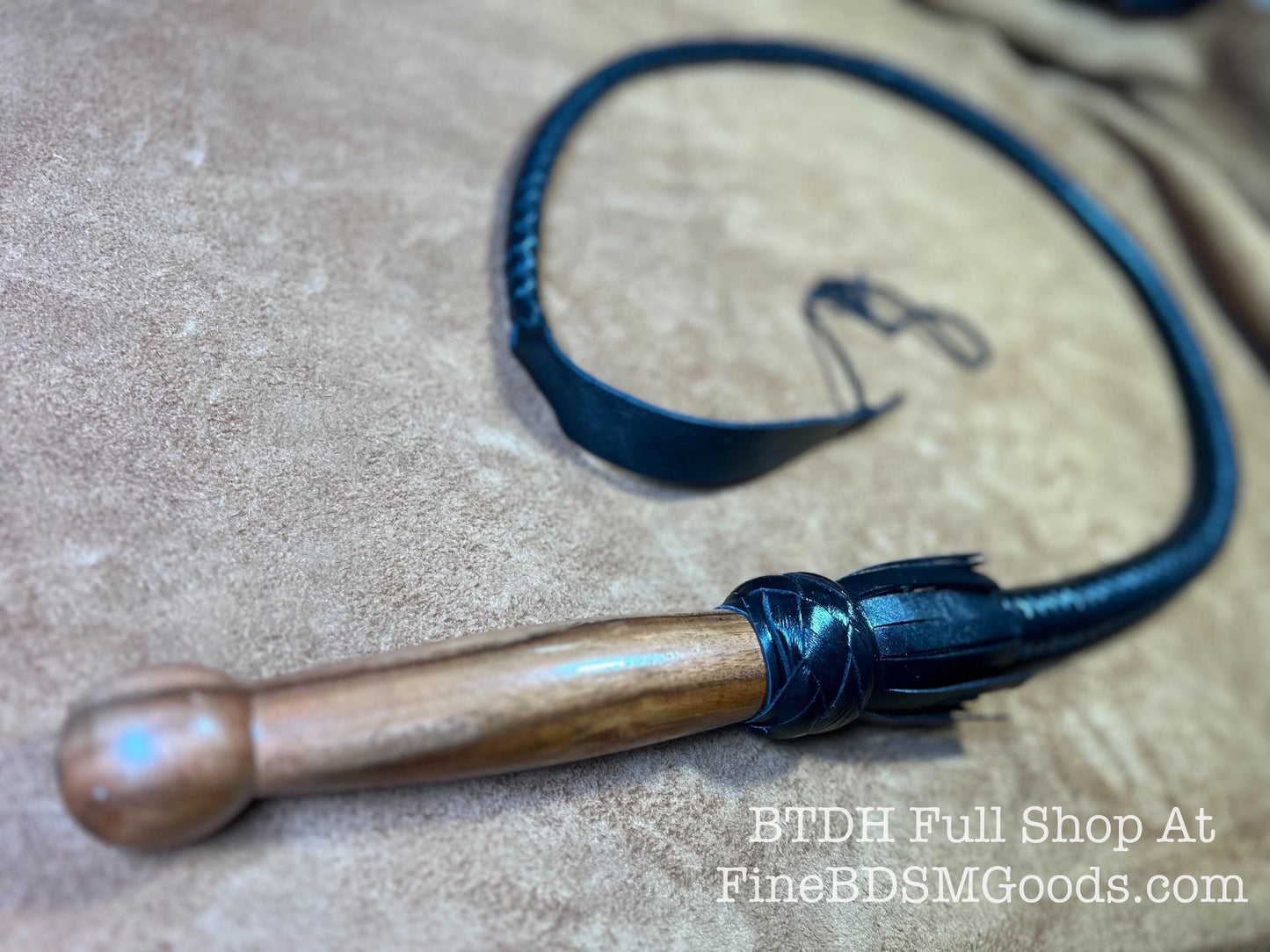 Classy Braided Black Leather Single Tail Helicopter Whip 58 Inches
