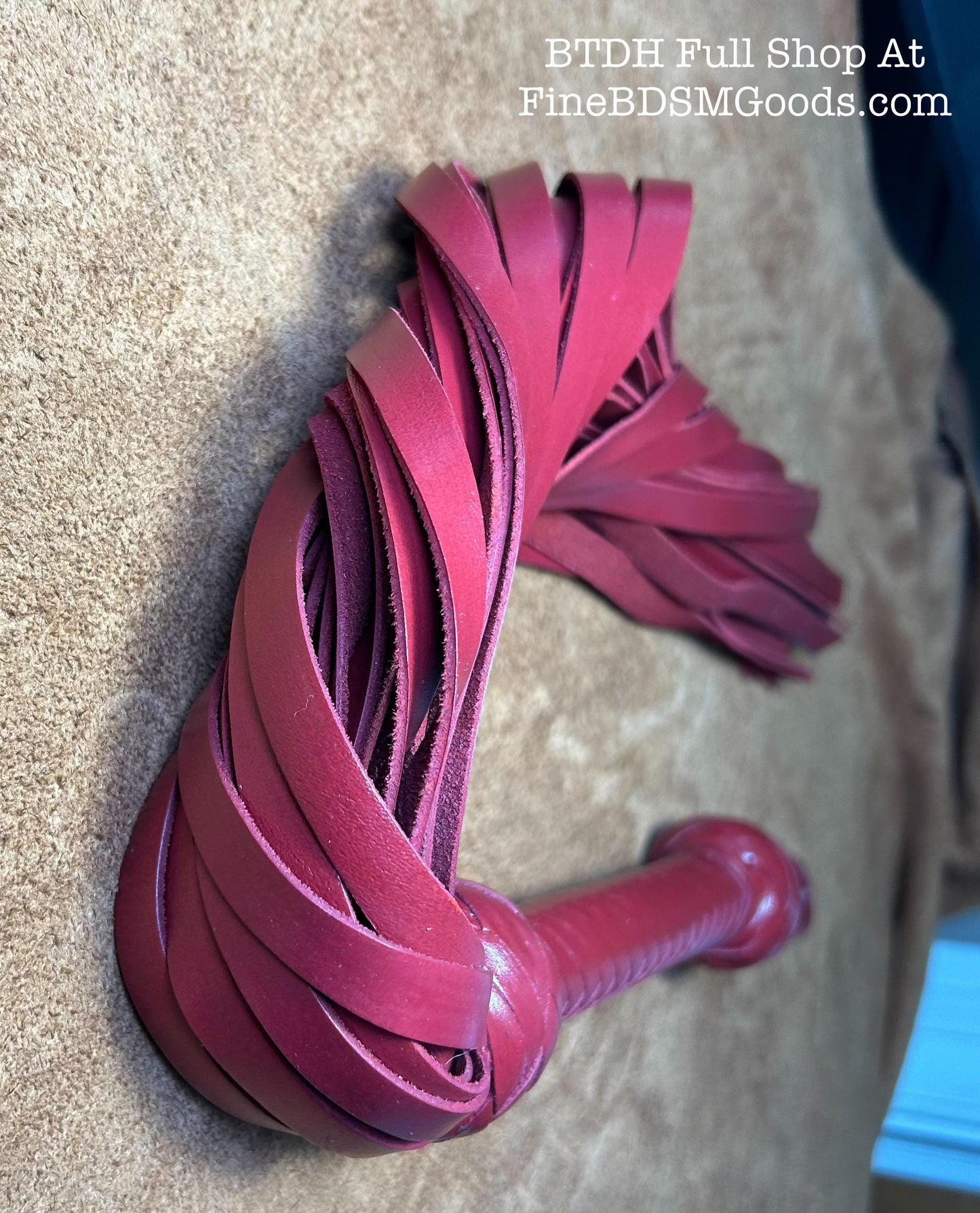 Classic Short Handle Flogger  Aztec Red Lush Leather  Elegant Timeless Luxury  29 Inches