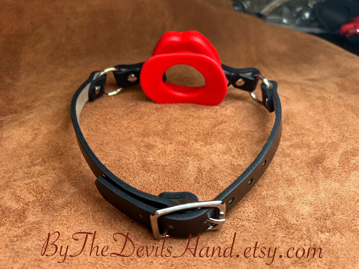 Bimbo Lip Gag With Straps Made Of Horween Chromexcel Black Leather