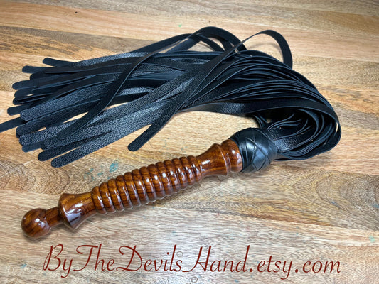 Maple Wood Handle Flogger - Black Leather - The Classic Long Wood Handle Flogger